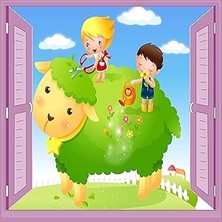 Nacario Çocuk Odası Bebek Odası Pencere Poster Duvar Kağıdı Koyun