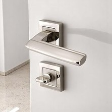 Nacario Wc - Banyo Kapı Kolu Inox Kare Rozetli Sağ Sol Uygun Ev Kapısı Kolları Kilitlenebilir 1 Takım