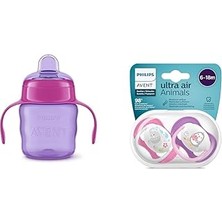Nacario SCF551/03 Eğitici Damlatmaz Bardak - Kız, 6 Ay+ 7OZ/200ML & SCF080/08 Air Emzik