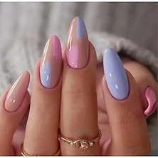Nacario Ruby Face Orta Uzun Sivri Badem Kendinden Yapışkanlı 12'li Takma Tırnak Seti & Pembe & Krem