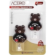 Nacario Cute Bear Kendinden Yapışkanlı Askı 2li, Sevimli Ayıcık Mutfak Banyo Askısı x 2 Adet, 2 kg Taşım