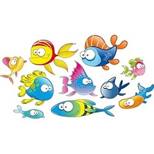Nacario Tilki Dünyası Komik Balıklar Duşakabin Banyo Çocuk Odası Dekoratif Duvar Sticker Yapışkanlı Foly
