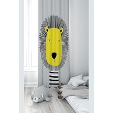 Nacario Pelangi Gri Aslan Desenli Dijital Baskı Yıkanabilir Bebek Çocuk Odası Fon Perdesi, Gri-Sarı 140 x 2
