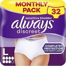 Nacario Always Discreet Inkontinans Pantolon Beden L (32 Külot) Aylık Paket, Plus, Gizli Koruma Yüksek G