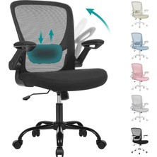 Songmics Songmıcs Ofis Koltuğu, Masa Sandalyesi, File Kaplamalı Döner Sandalye, Ergonomik, Yastıklı Bel Desteği, Sallanma Fonksiyonu, 53 cm Koltuk, Katlanır Kolçaklar, Siyah OBN37BK