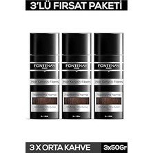 Nacario Fontenay Saç Dolgunlaştırıcı Keratin Fibers Orta Kahve Topik Saç Tozu 50GR X3