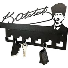 Nacario Atatürk Tasarımlı Duvar Askılı Anahtarlık Mektup Rafı Model-1 - Siyah