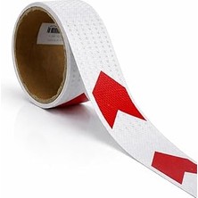 Nacario Yapışkanlı 7.5 cm (1 Metre) Kırmızı Beyaz Petekli Ok Yönlendirme Reflektörlü Reflektif Şerit Bant