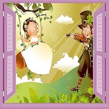 Nacario Çocuk Odası Bebek Odası Pencere Poster Duvar Kağıdı Keman Kız