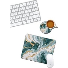 Nacario Yeşil Mermer Desenli Mouse Pad Bardak Altlığı Set