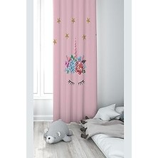 Nacario Pelangi Pembe Desenli Dijital Baskı Yıkanabilir Bebek Çocuk Odası Fon Perdesi, Toz Pembe 70 x