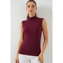 Kadın Balıkçı Yaka Kolsuz Viskon Bordo Body