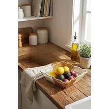 Nacario Kare Dalgalı Çift Renkli Plastik Rattan Sepet, Ekmek Meyve Sepeti, 25X25X8 Cm, Yıkanabili