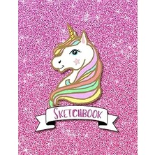 Nacario Sketchbook: Cute Unicorn Glitter Affect Sparkle Pink Background, Large 8.5" x 11", 110 Pages, Perfe