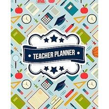 Nacario Teacher Planner: School Icons Pattern | + Bonus Student Information Log | Weekly Lesson Plans | Mon
