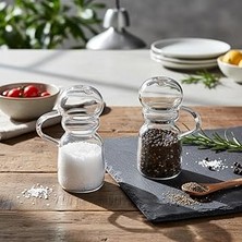 Nacario Deconox 2'li Şeffaf Cam Kulplu Tuzluk Biberlik Seti - Metal Kapaklı Dikey Çizgili Klasik Masa