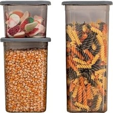 Nacario Deconox 3'lü Set Sızdırmaz Kapaklı Kare Erzak Saklama Kabı 650ML - 1300ML - 1900ML Antrasit