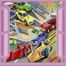 Nacario Çocuk Odası Bebek Odası Pencere Poster Duvar Kağıdı Arabalar