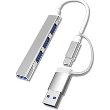 Nacario 4 Port'lu Bağlantı Istasyonu Ince USB Type-C Tipi Çoklu Arayüz Adaptörü Multi