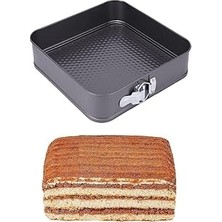 Nacario Karbon Çelik 24 cm Siyah Kare Kelepçeli Kek Pasta Kalıbı CIN799SY