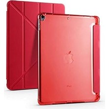 Nacario Zore Ipad 10.2 2021 (9.nesil) Kılıf Tri Folding Kalem Bölmeli Standlı Kılıf Kırmız