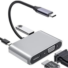 Nacario Coverzone Type-C HDMI VGA USB 3.0 Type 4ın1 Video Dönüştürücü Veri Aktarıcı USB Adaptör Notebook