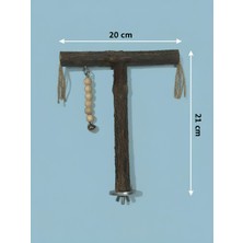 Paks Pet Doğal Ağaç Dalından T Tünek – 16X15 cm Kafes Üstü Sabitlenebilir Kuş Oyuncağı -Zilli