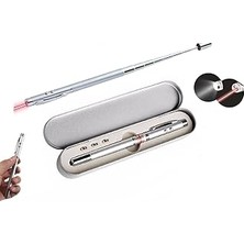 Nacario Metal Kutulu Kırmızı Lazerli, LED Işıklı Mıknatıslı Pointer Kalemi Işaretçi Uzayabilen Sunum Çubuğu