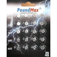 Nacario 20 x Poundmax Ag3 LR41 LR736 / L736 / G3 / G3A / 3ga / 192 / GP192 / V3GA / RW87 1.5V Poundmax Alka
