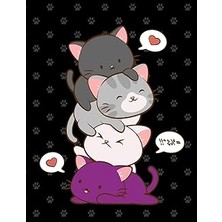 Nacario Kawaii Cat Notebook: Cute Asexual Pride Flag Kitty Pile Journal, 7.44 x 9.69 Inches, 120 Page Colle