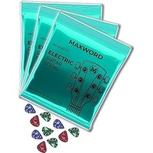 Nacario Maxword Gt-Electric-3x Kaliteli Elektro Gitar Teli 3 Takım Set (10 Pena Hediye)