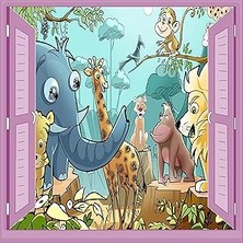 Nacario Çocuk Odası Bebek Odası Pencere Poster Duvar Kağıdı Hayvanlar