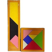 Nacario Esmay Ahşap Kare Tangram 11X11 + Ahşap T Tangram Renkli Zeka Oyunu Seti GNSRKFAZ2941