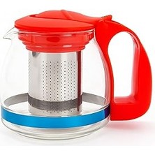 Nacario 700 ml Süzgeçli Cam Çaydanlık Üstü Demlik Kırmızı