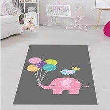 Nacario Pelangi Filli Balonlu Kuşlu Dijital Baskı Yıkanabilir Kaymaz Taban Tutmaz Fil Desenli Bebek Od