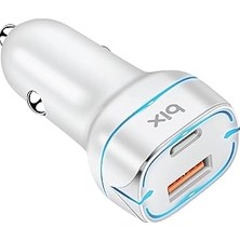 Nacario Bix BX-CCP36WT 38W Type-C Pd 20W Usb-A Qc 3.0 18W Çift Portlu LED Işıklı Araç Şarj Beyaz