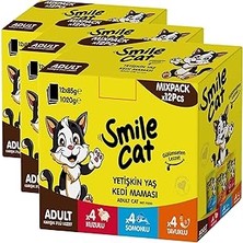 Nacario Smile Cat Pouch Mix 12 Adet x 85 gr Kuzu/somon/tavuklu (3 Paketi)