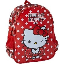Nacario Hello Kitty Kırmızı Çocuk Sırt Çantası, Polka Noktalı Desen, 7 Adet Defter Hediyeli