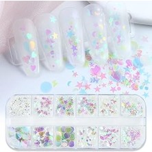 Nacario Holografik Parlak Şeffaf Tırnak Süsleme Folyo Pulları Karışık Dizayn Yıldızlar Nail Ar