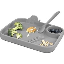Nacario Meleni Baby 2'li Silikon Beslenme Seti - 3 Bölmeli Silikon Beslenme Tabağı, Kaşıyıcı Özellikli