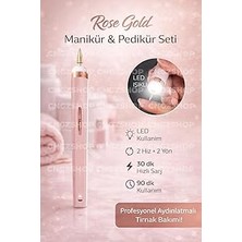 Nacario Gold Manikür & Pedikür Seti, Şarjlı Tırnak Bakım Aleti, 5 Farklı Uç Başlıklı, LED Işıklı