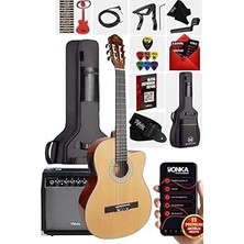 Nacario Maxword X50-EQ-AMP Profesyonel Masif Ağaç Amfili Elektro Klasik Gitar Seti Üst Segment