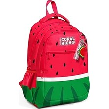 Nacario Coral High Üç Bölmeli Okul Sırt Çantası, Kırmızı Yeşil Karpuz Desenli, Polyester, 18.5 Litre, Ortop