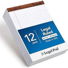 Nacario Tops 8,5 x 11 Yasal Ped, 12'li Paket, The Legal Pad Markası, Geniş Çizgili, Beyaz Kağıt, Yazı Defte