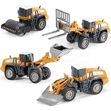 Nacario Oyuncak Metal Başlıklı Iş Makinaları Seti Ekskavatör Kar Küreyici Forklift Silindir 4 Ü 1 Arada Set