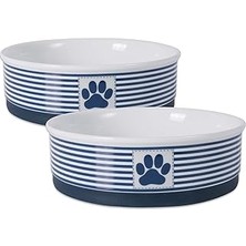 Nacario Bone Dry Paw & Patch Seramik Evcil Hayvan Koleksiyonu, Büyük Set, 19 x 6 Cm, Deniz Mavisi, 2 Parça