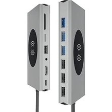 Nacario Heartz Hb-08 15 In 1 Wi̇reless Şarj HDMI USB Wga Cat 5 Streo Type C Hafiza Kart Okuyuculari Full Ver