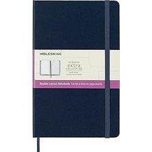 Nacario Moleskine Klasik Defter, Sert Kapak, Büyük (5" x 8.2") Çift Düzen, Çizgili/düz, Safir Mavisi, 240 S