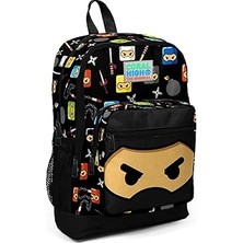 Nacario Coral High Kids Siyah Ninja Desenli Dört Bölmeli Okul Sırt Çantası 23473