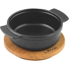 Nacario Lava,pişirme Kabı, Lv Gv 11 K4, Yuvarlak Güveç, Ahşap Altlık, Çap 11 Cm, Dökme Demir, Siyah